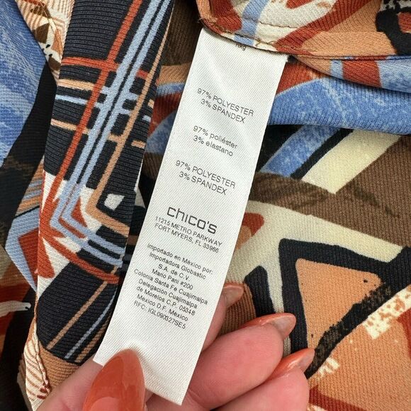 Chico's Multicolor Geometric Chiffon Blouse 3/4 Sleeve Boat Neck Sz S (Chicos 0) - Picture 11 of 14